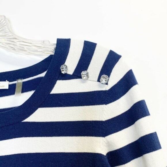 Minnie Rose White & Blue Striped Sweater Dress - Size Small - Picture 8 of 13